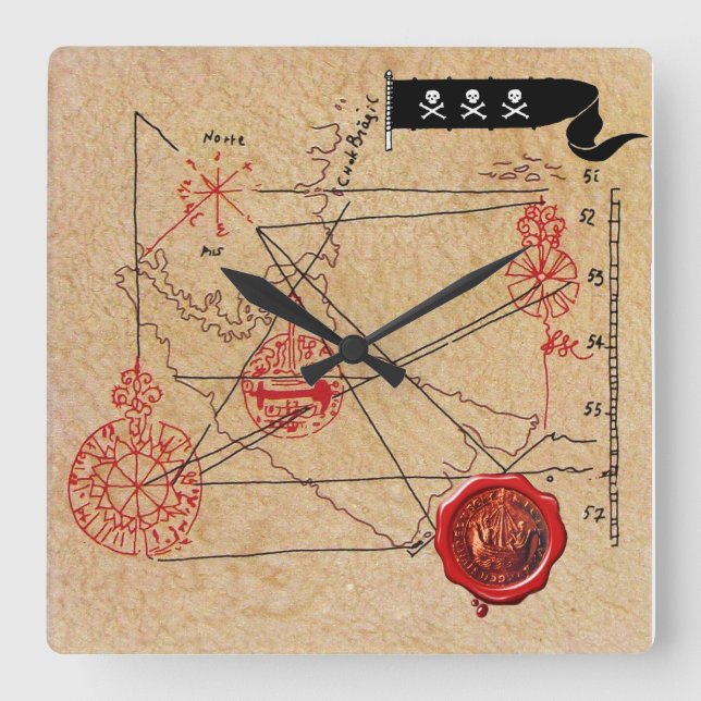 ANTIQUE TALISMAN/PIRATER TREASURE KARTA PARCHMENT FYRKANTIG KLOCKA (Framsida)