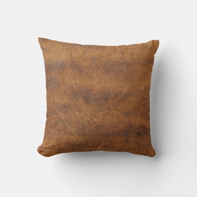 Antique Tan Leather Print Cushion Struktur Mönster Kudde (Framsida)