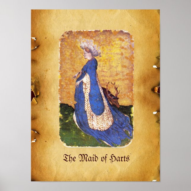 Antique Tarots /German Court Cards/Maid of Harts Poster (Framsidan)