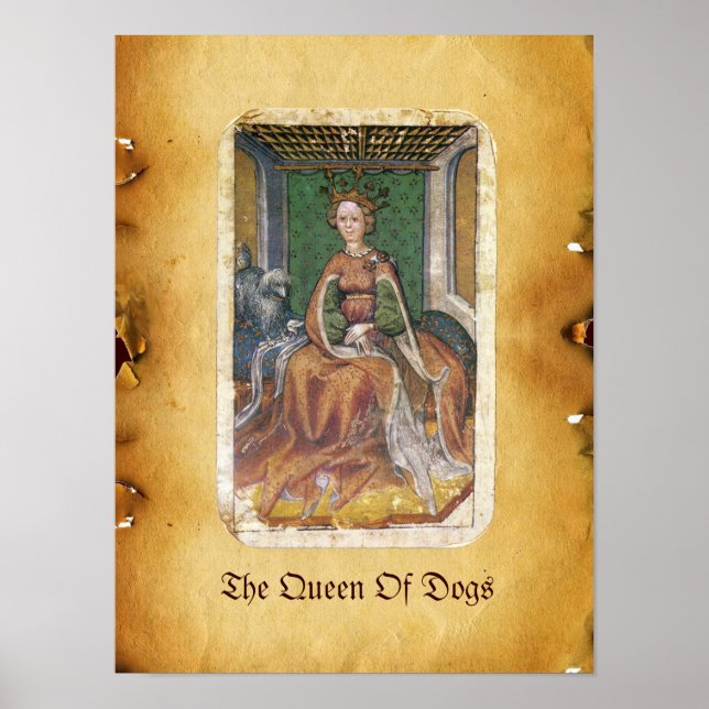 Antique Tarots /German Court Cards/Queen of Hundar Poster (Framsidan)