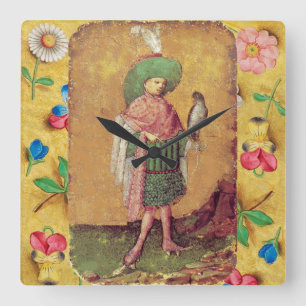 Antique Tarots German Court Cards/Squire of Falcon Fyrkantig Klocka