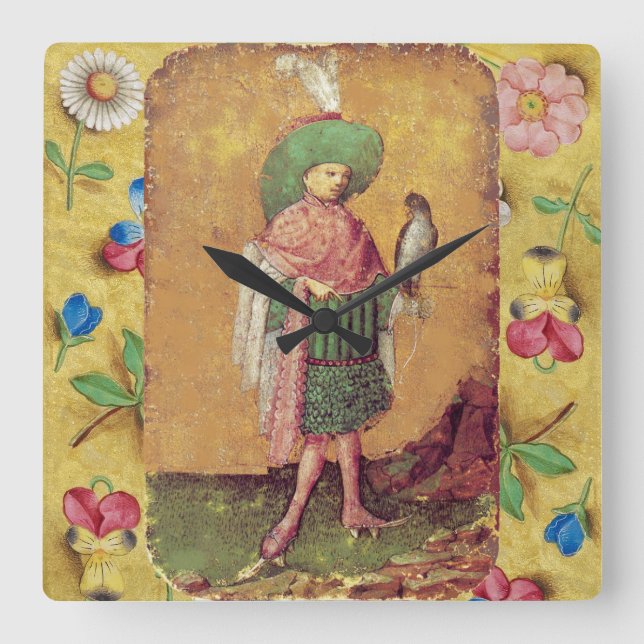 Antique Tarots German Court Cards/Squire of Falcon Fyrkantig Klocka (Framsida)