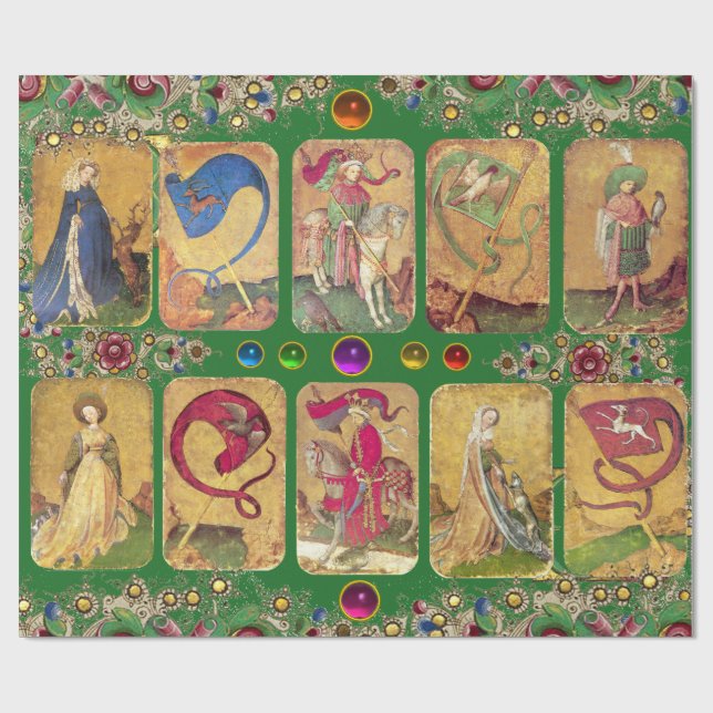 Antique Tarots, tyska domstolskort, Flaggor i Grön Presentpapper (Platt)