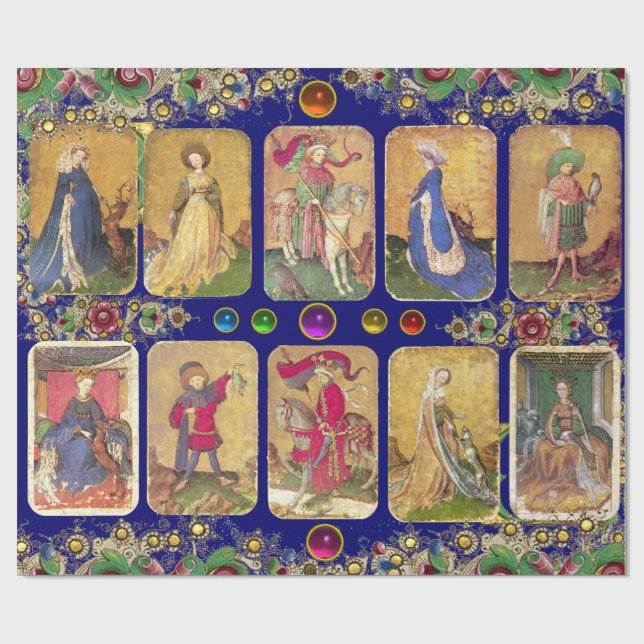 Antique Tarots, tyska domstolskort, Guld Blue Blom Presentpapper (Platt)