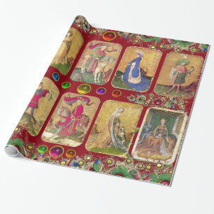 Antique Tarots, tyska domstolskort, Röda Blommigte Presentpapper
