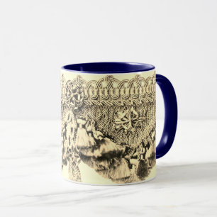 Antique tassel och snöre mönster guld kräm mugg