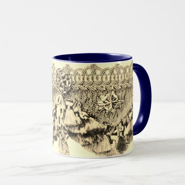 Antique tassel och snöre mönster guld kräm mugg (Framsida höger)