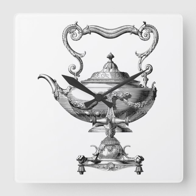 Antique Tea Kettle Fyrkantig Klocka (Framsida)
