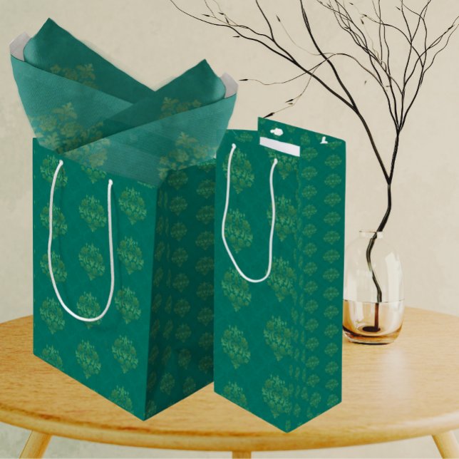 Antique Teal Green Gold Damask  (Elegant damask pattern.)