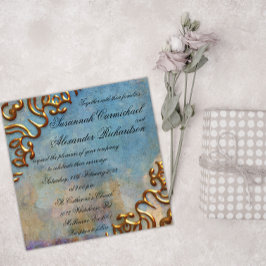 Antique Teal Watercolor och Guld Jewels Bröllop Inbjudningar