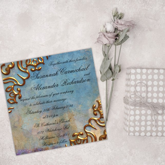 Antique Teal Watercolor och Guld Jewels Bröllop Inbjudningar (Skapare uppladdad)