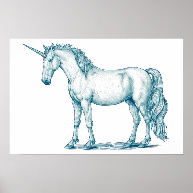 Antique teckning av Unicorn Poster (Framsidan)