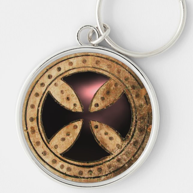 ANTIQUE TEMPLAR KOR Black Onyx Gem Rund Silverfärgad Nyckelring (Framsidan)