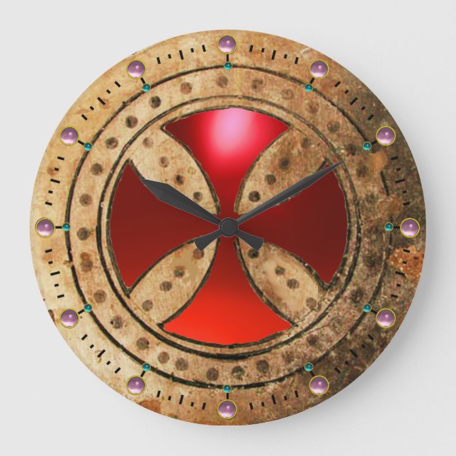ANTIQUE TEMPLAR KOR Red Ruby Gem Stor Klocka (Framsida)