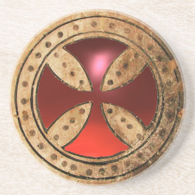 ANTIQUE TEMPLAR KOR Red Ruby Gem Underlägg Sandsten (Framsidan)