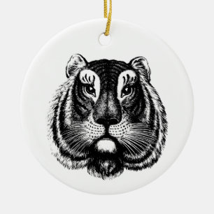 Antique Tiger Cat Julgransprydnad Keramik