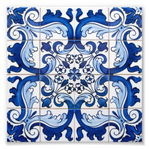 Antique Tile Mönster Portugisiska Azulejo Fototryck