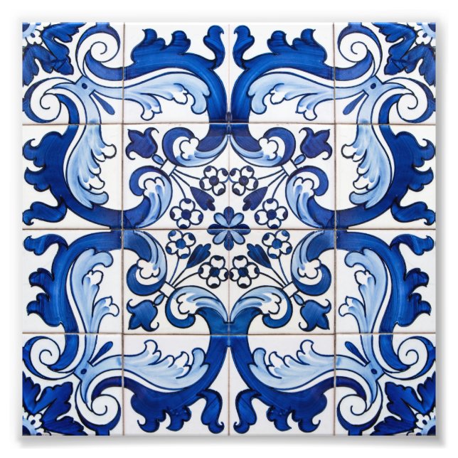 Antique Tile Mönster Portugisiska Azulejo Fototryck (Framsidan)