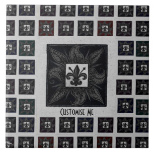 Antique Tiled Fleur de Lis (svart) Kakelplatta