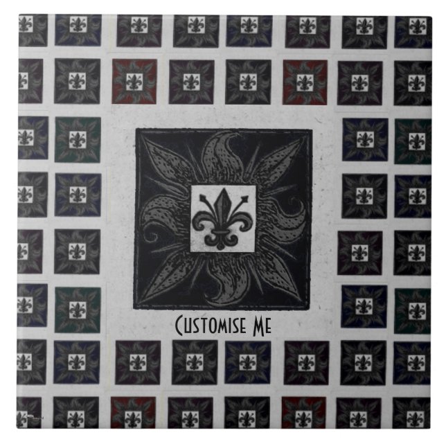 Antique Tiled Fleur de Lis (svart) Kakelplatta (Framsidan)