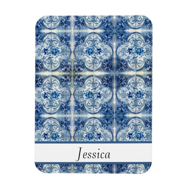 Antique Tiles i Delft Blue-anpassadet Magnet (Vertikal)