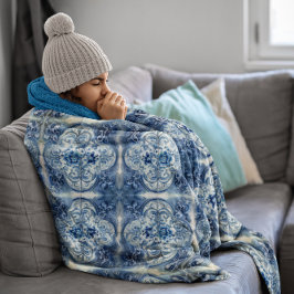 Antique Tiles in Delft Blue Fleecefilt