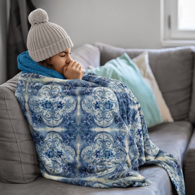 Antique Tiles in Delft Blue Fleecefilt (Skapare uppladdad)