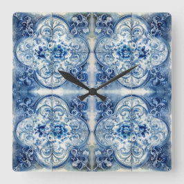 Antique Tiles in Delft Blue Fyrkantig Klocka