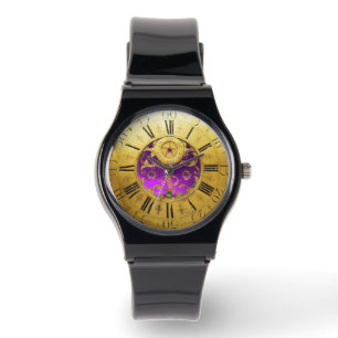ANTIQUE TIME Lila Amethyst Gemstones,Guld Gult Armbandsur