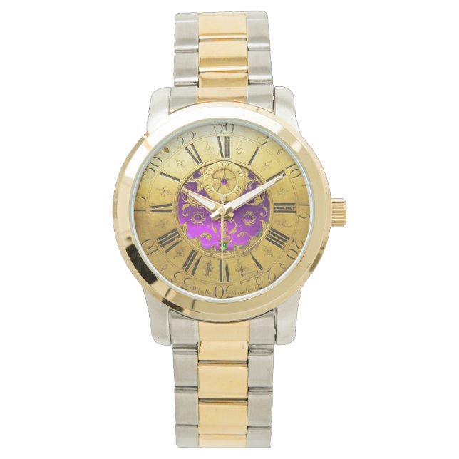 ANTIQUE TIME Lila Amethyst Gemstones,Guld Gult Armbandsur (Framsida)