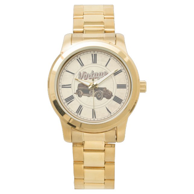 ANTIQUE TIME ROMAN NUMERALS VINTAGE BIL ARMBANDSUR (Framsida)