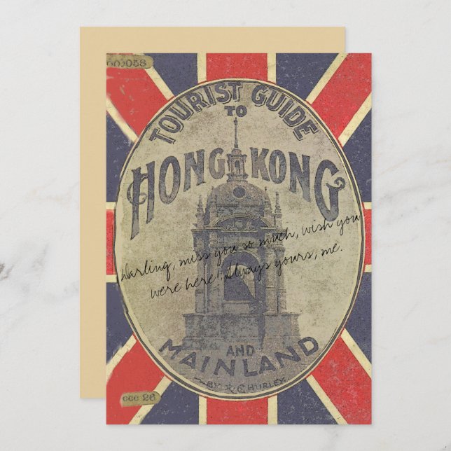 Antique Tourist Guide to Hong Kong with Union Jack Kort (Fram/baksida)