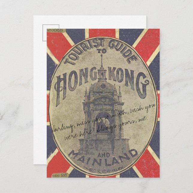 Antique Tourist Guide to Hong Kong with Union Jack Vykort (Fram/baksida)