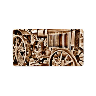 Antique Tractor Farm Equipment Classic Sepia Adressetikett