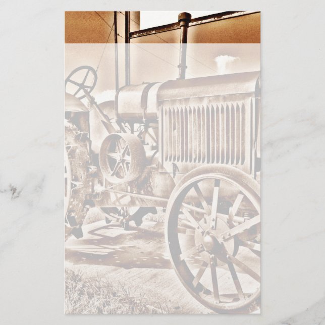 Antique Tractor Farm Equipment Classic Sepia Brevpapper (Framsida)