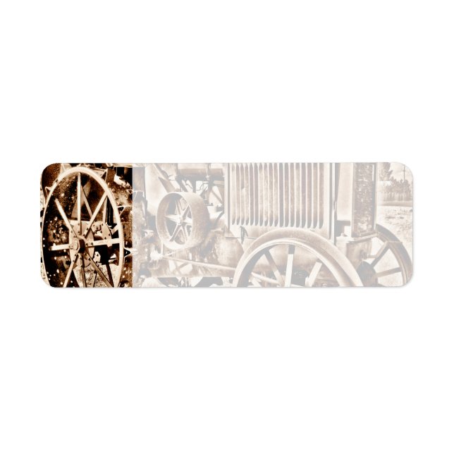 Antique Tractor Farm Equipment Classic Sepia Returadress Etikett (Framsidan)