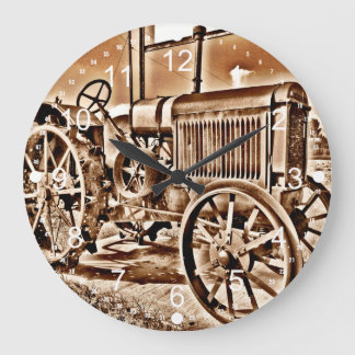 Antique Tractor Farm Equipment Classic Sepia Stor Klocka