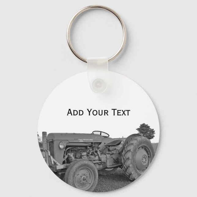 Antique Tractor in Black and White Keychain Nyckelring (Framsida)