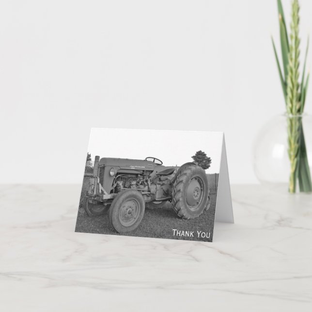 Antique Tractor in Black and White - tackkort (Framsida)