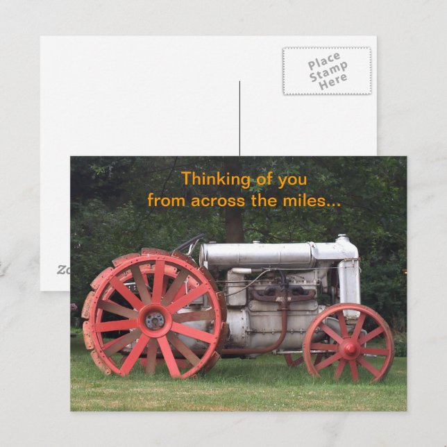 Antique Tractor Thinking of You Vykort (Fram/baksida)