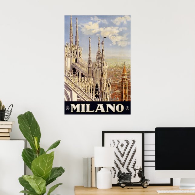 Antique Travel Poster Milan Italien 1920 (Hemmakontoret)