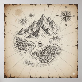 Antique Treasure Island Karta Poster