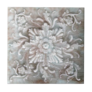 Antique Trent Blommigt Repro Faux Relief Majolica Kakelplatta