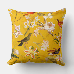 Antique Tropical Hummingbird Jungle Mönster Gult Kudde