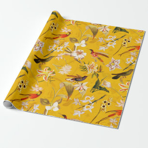 Antique Tropical Hummingbird Jungle Mönster Gult Presentpapper