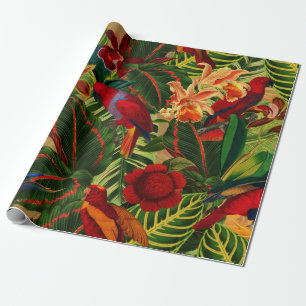 Antique Tropical Parrots Jungle Mönster Presentpapper