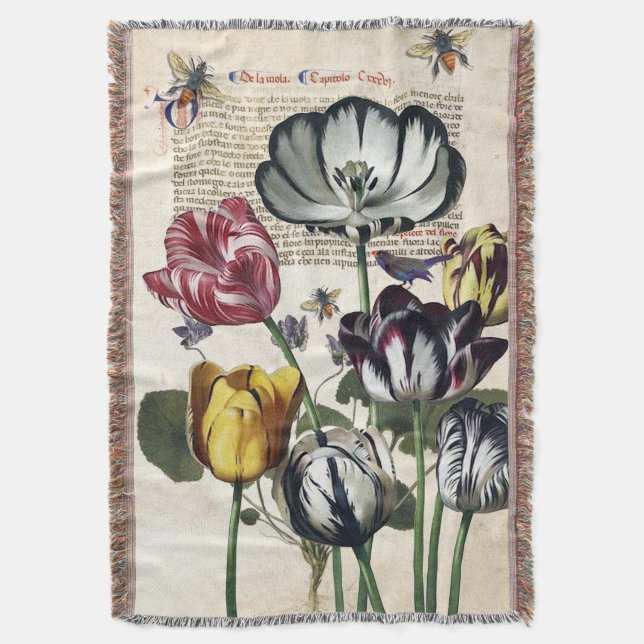 Antique Tulips Filt (Framsidan Vertikal)