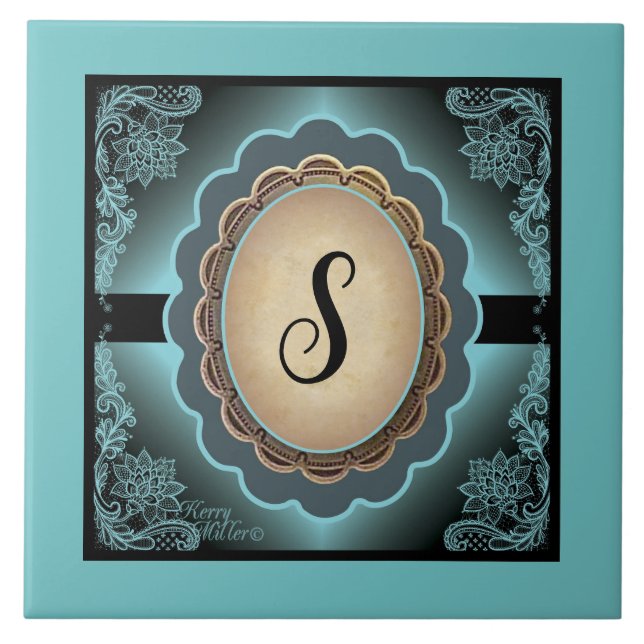 Antique Turcos Snöre Monogram Ceramic Tile Kakelplatta (Framsidan)