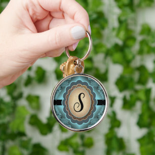 Antique Turcos Snöre Monogram Keychain Rund Silverfärgad Nyckelring