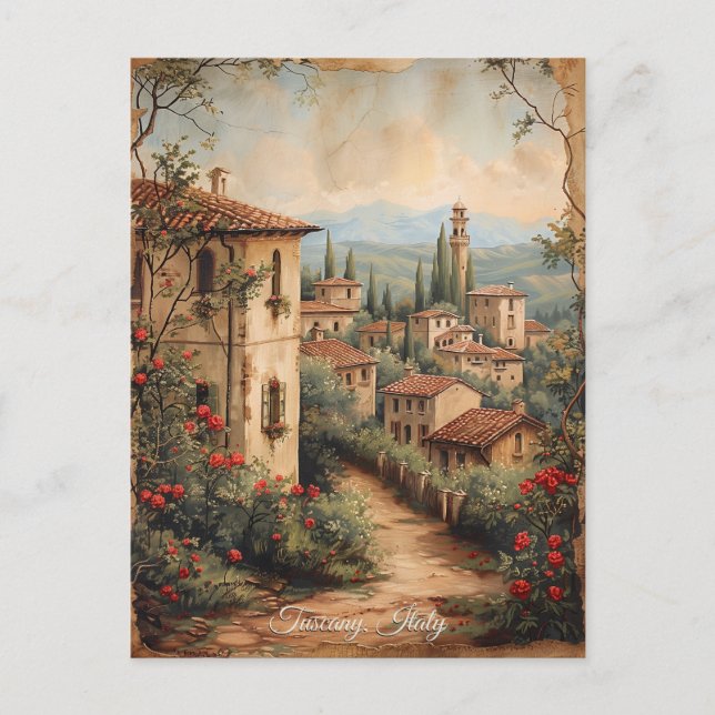 Antique Tuscany Romantic Oljemålning Travel Art Vykort (Framsida)